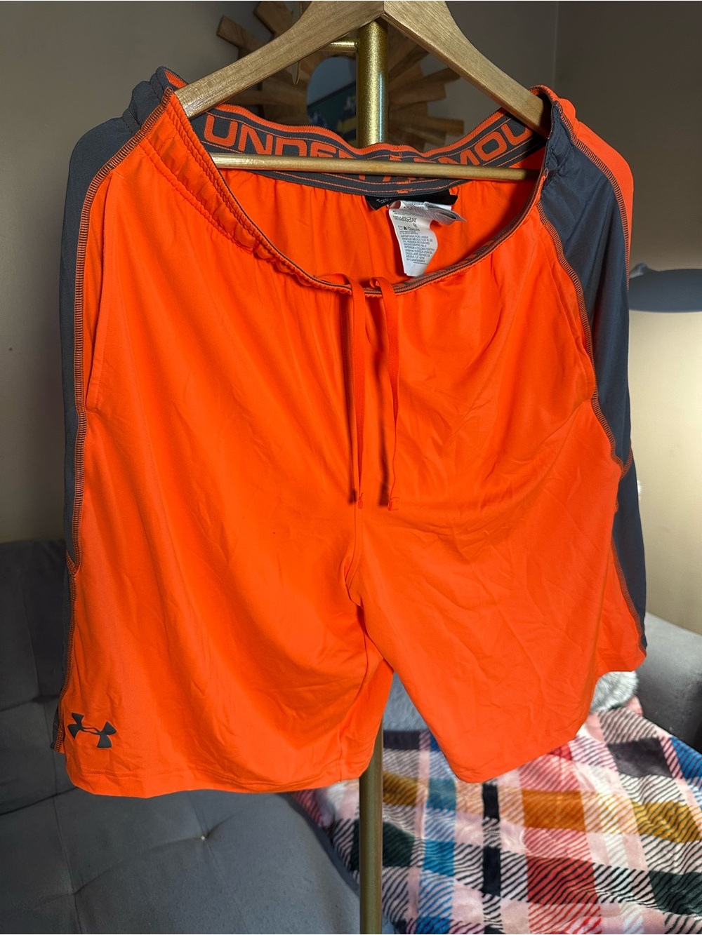 Under Armour Men’s Bright Orange Athletic Shorts with Gray Panels